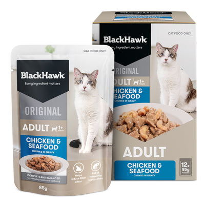 Black Hawk Pouches Adult Cat Wet Food Chicken & Seafood in Gravy 12 x 85g