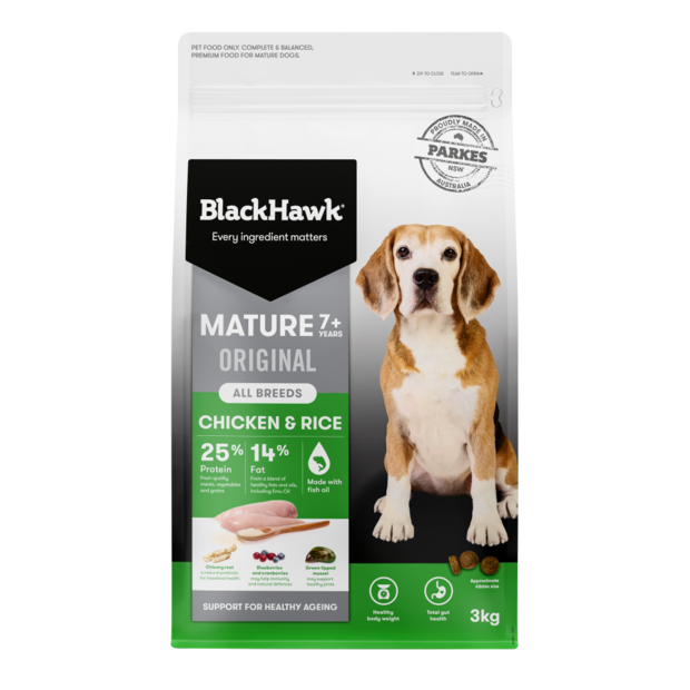 Black Hawk Mature Dog Dry Food Chicken & Rice Recipe