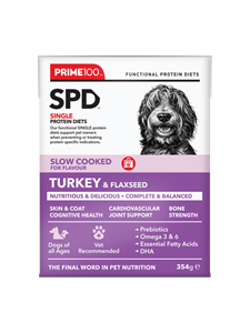 Prime100 SPD Slow Cooked Turkey & Flaxseed Dog Food Tray of 12 x 354g