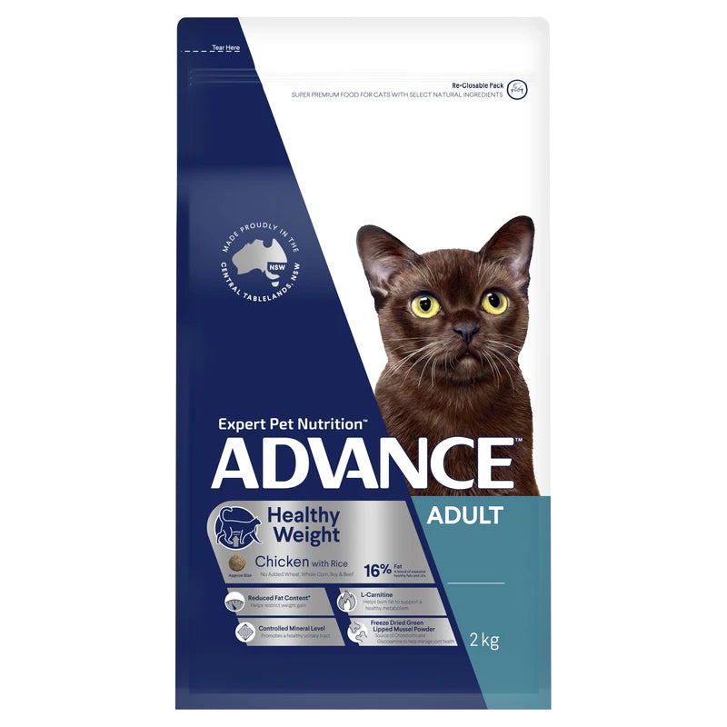 Advance Adult Cat Dry Food Healthy Weight Chicken & Rice Recipe 2kg