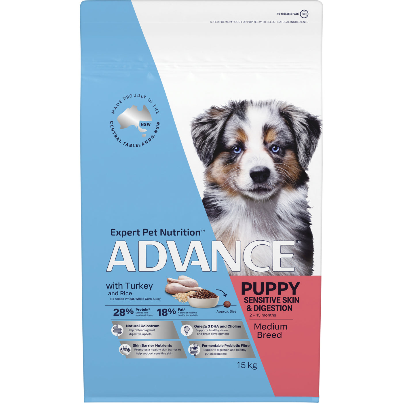 Advance Medium Breed Puppy Food Sensitive Skin & Digestion Turkey Recipe