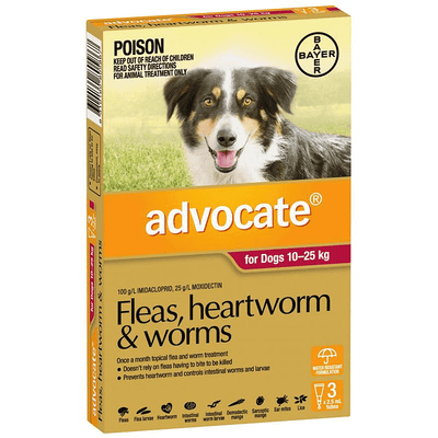 Advocate Fleas, Heartworm & Worms Treatment Dogs 10kg to 25kg (3 x 2.5ml Tubes)