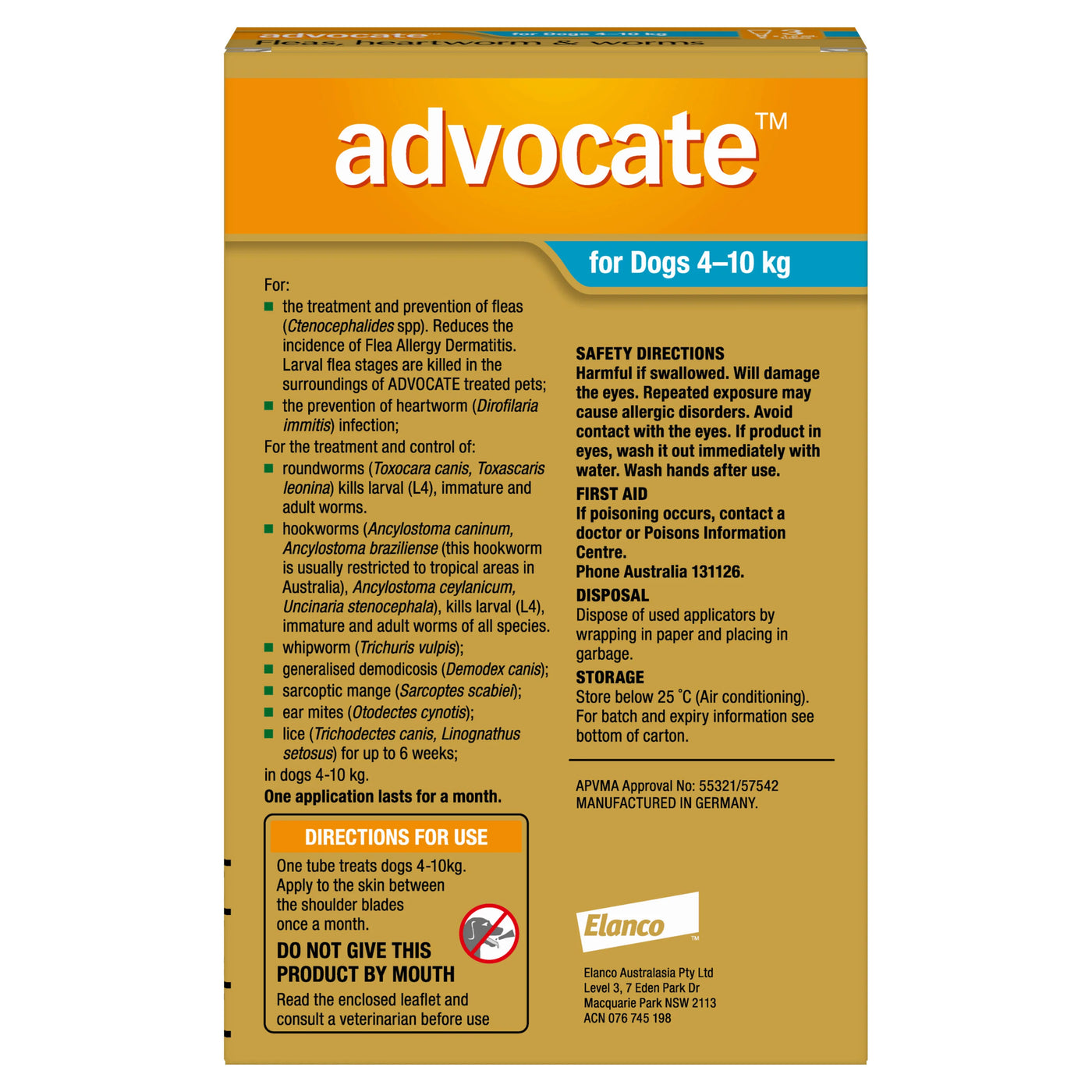 Advocate Fleas, Heartworm & Worms Treatment Dogs 4kg to 10kg (3 x 1.0ml Tubes)