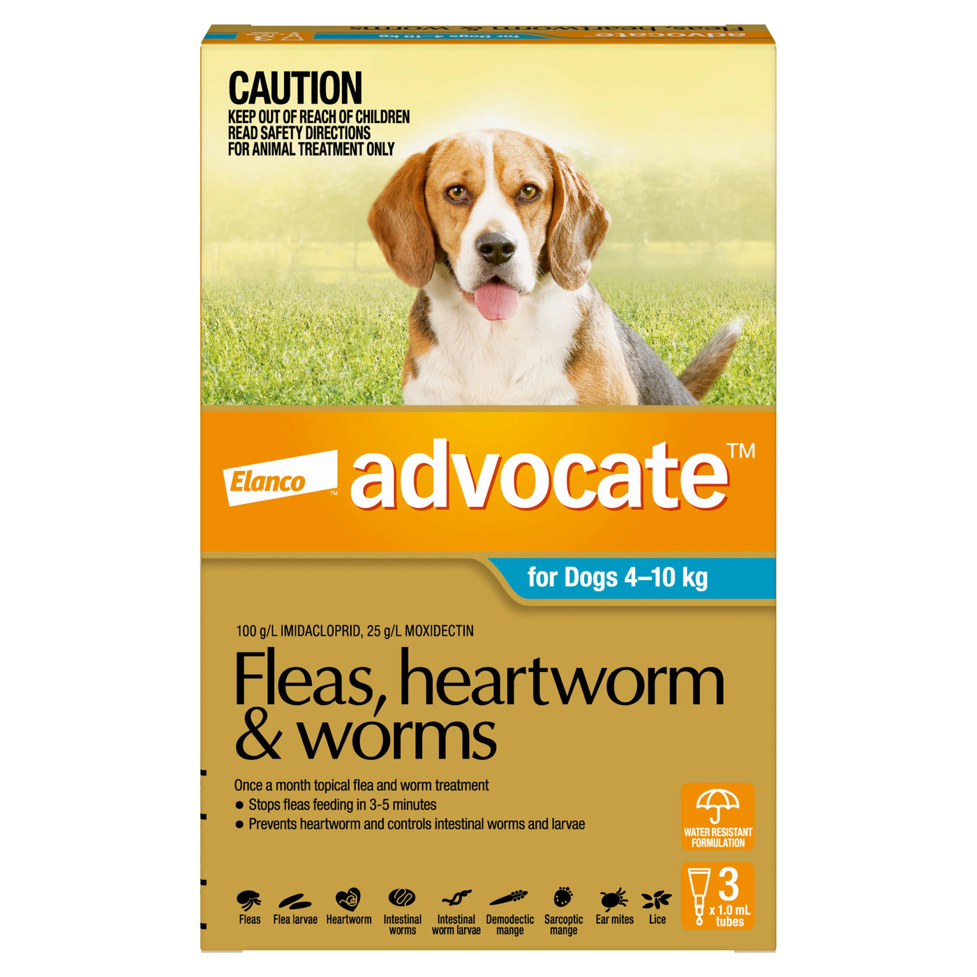 Advocate Fleas, Heartworm & Worms Treatment Dogs 4kg to 10kg (3 x 1.0ml Tubes)