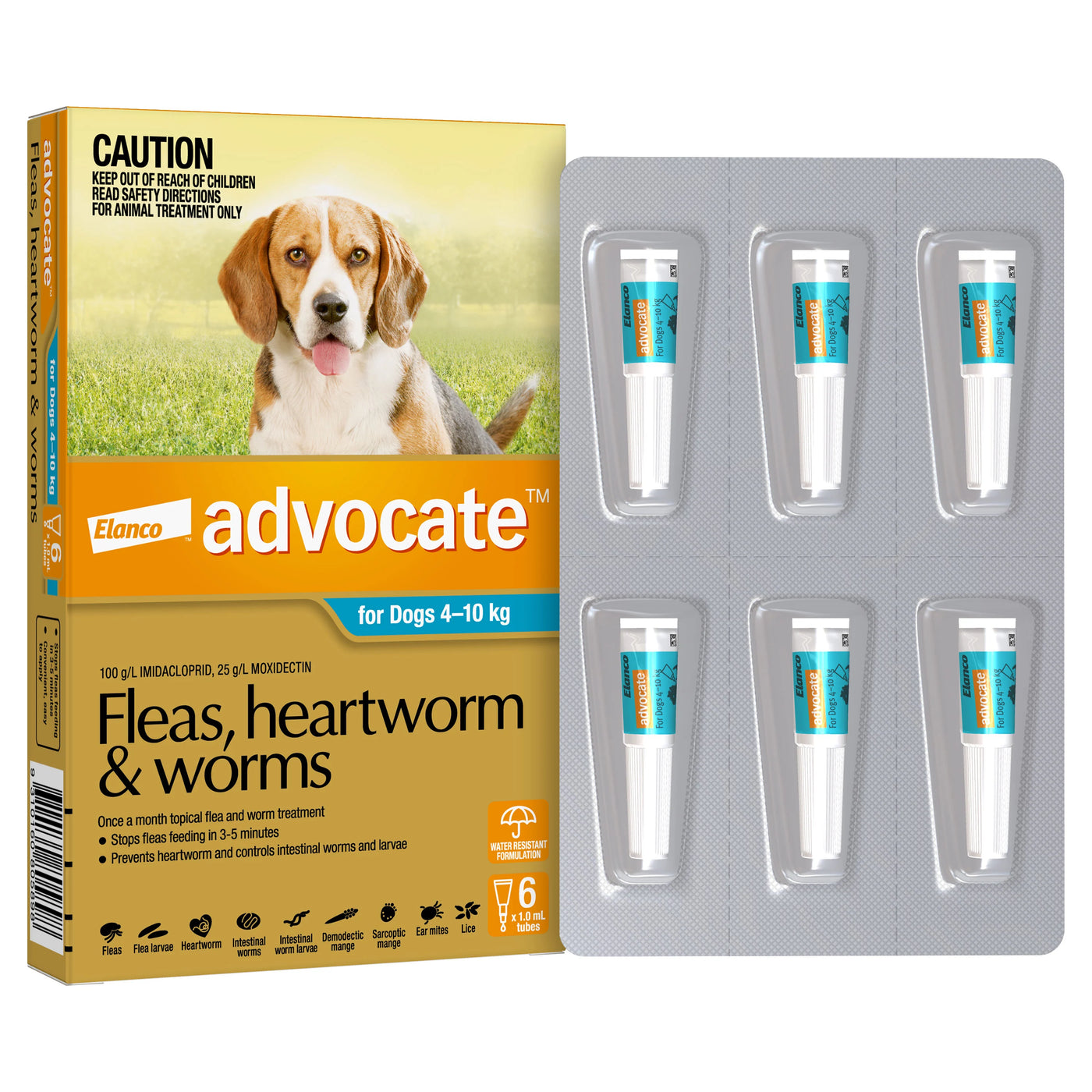 Advocate Fleas, Heartworm & Worms Treatment Dogs  4kg to 10kg (6 x 1.0ml Tubes)