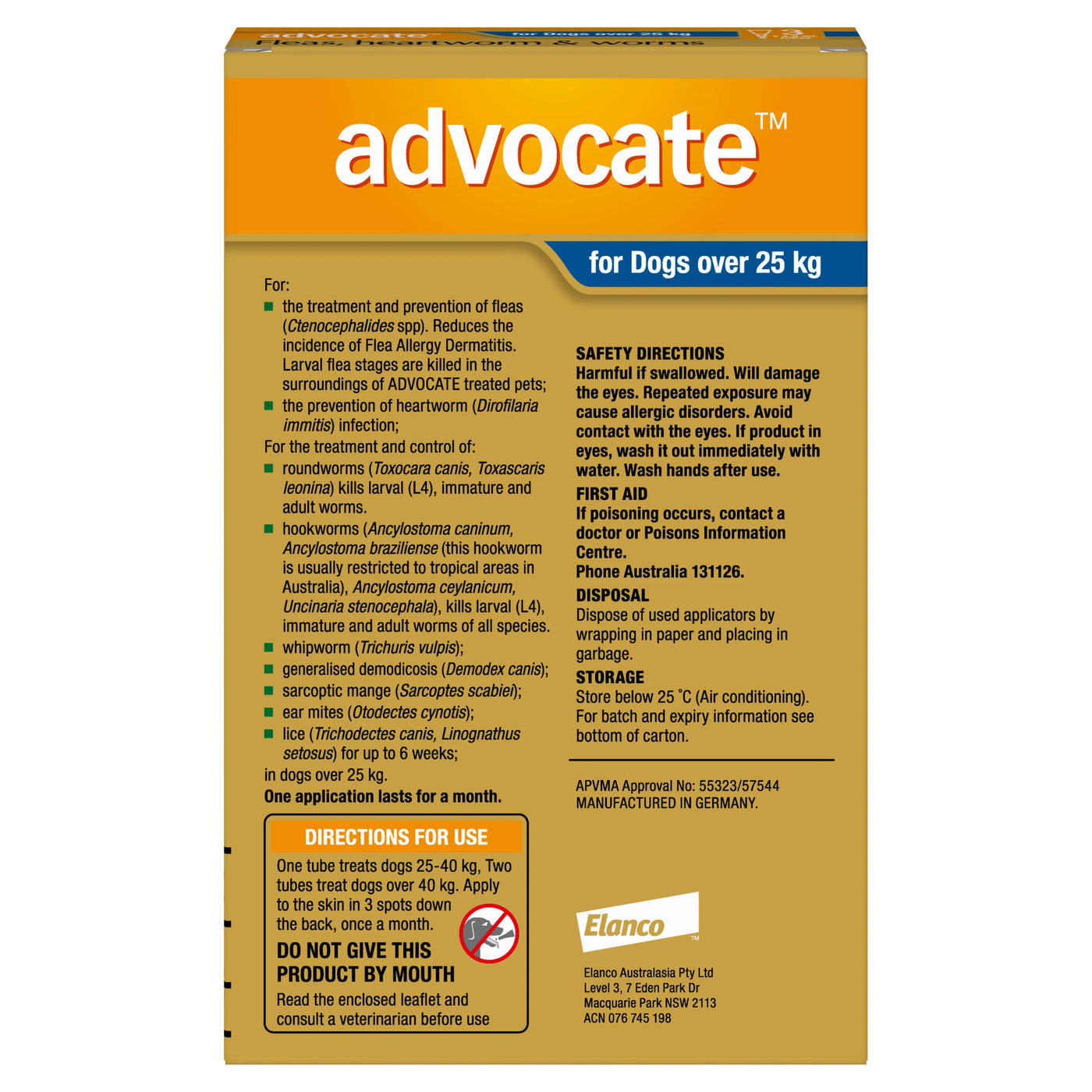 Advocate Fleas, Heartworm & Worms Treatment Dogs 25kg (1 x 4.0ml Tubes)