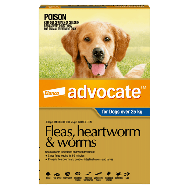 Advocate Fleas, Heartworm & Worms Treatment Dogs 25kg (1 x 4.0ml Tubes)