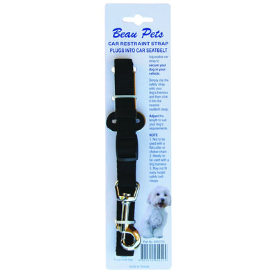 Beau Pets Car Restraint Black Strap with Snap Hook - 15mm