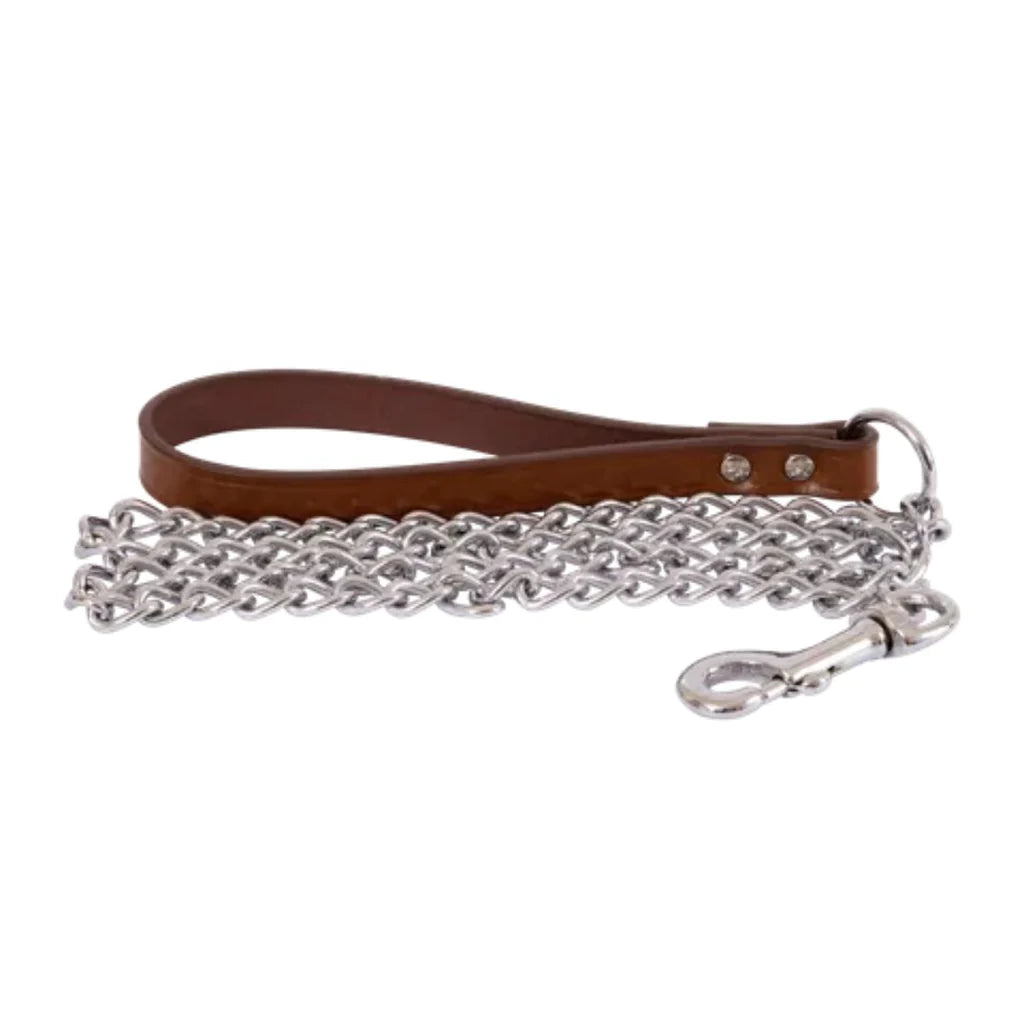 Beau Pets Dog Chain Lead with Leather Handle – Cognac