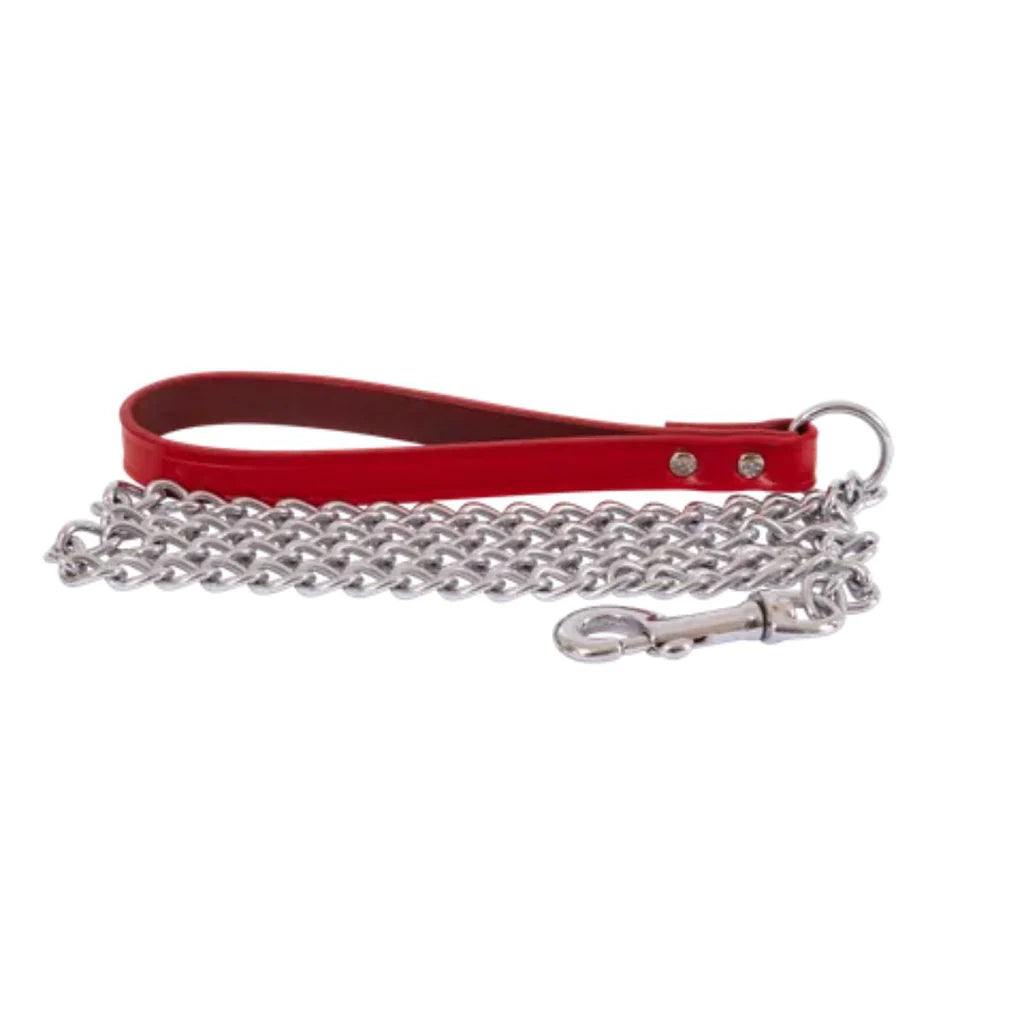 Beau Pets Dog Chain Lead with Leather Handle – Red