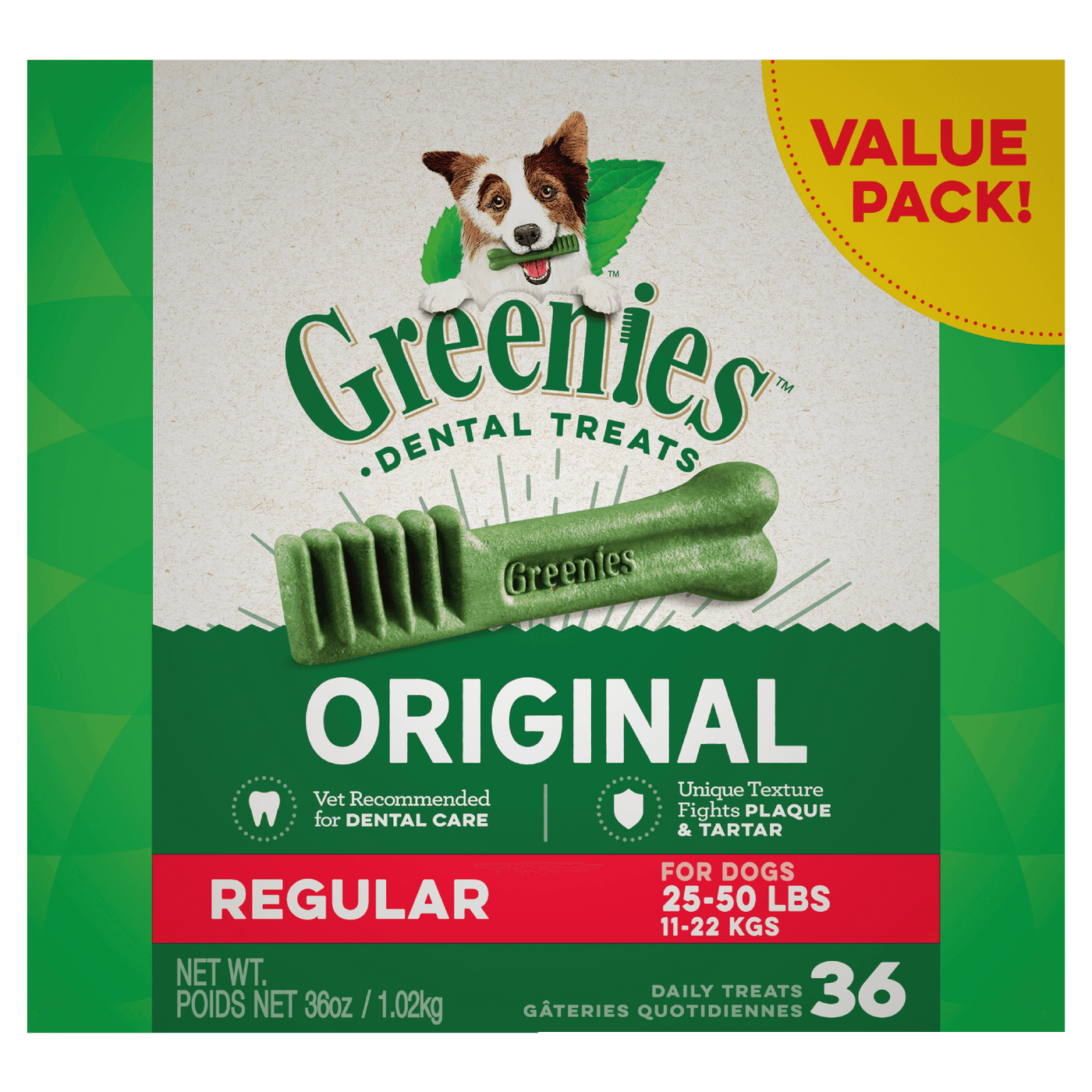 Greenies Dental Dog Treats Original Regular 1.02kg (36 Value Pack)