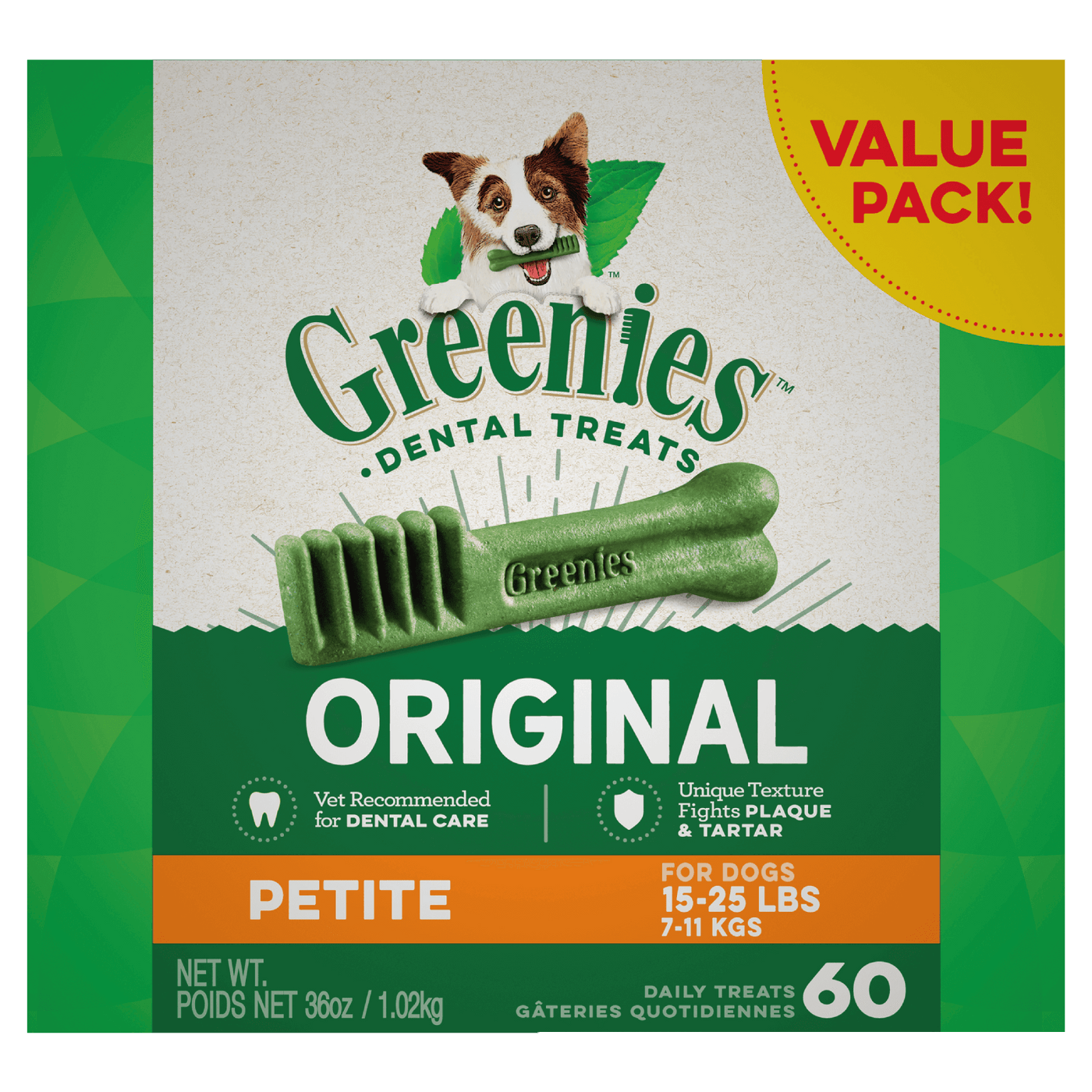 Greenies Dental Dog Treats Original Petite 1.02kg (60 Value Pack)