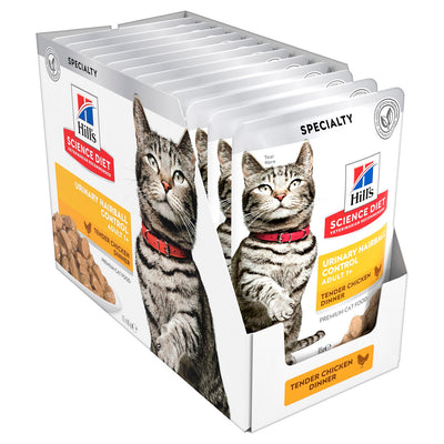 Hill’s Science Diet Adult Cat (1+) Urinary Hairball Control Wet Food Chicken Pouches 12 x 85g