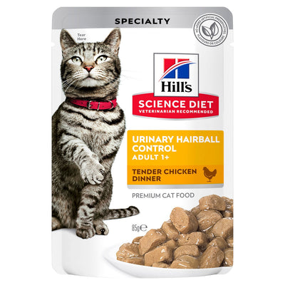 Hill’s Science Diet Adult Cat (1+) Urinary Hairball Control Wet Food Chicken Pouches 12 x 85g