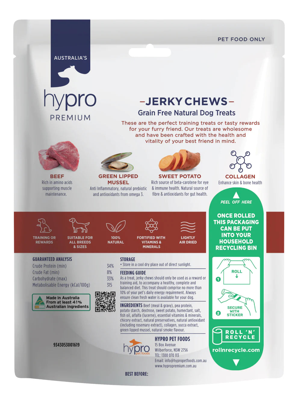 Hypro Premium Jerky Chews Dog Treats Beef 100g