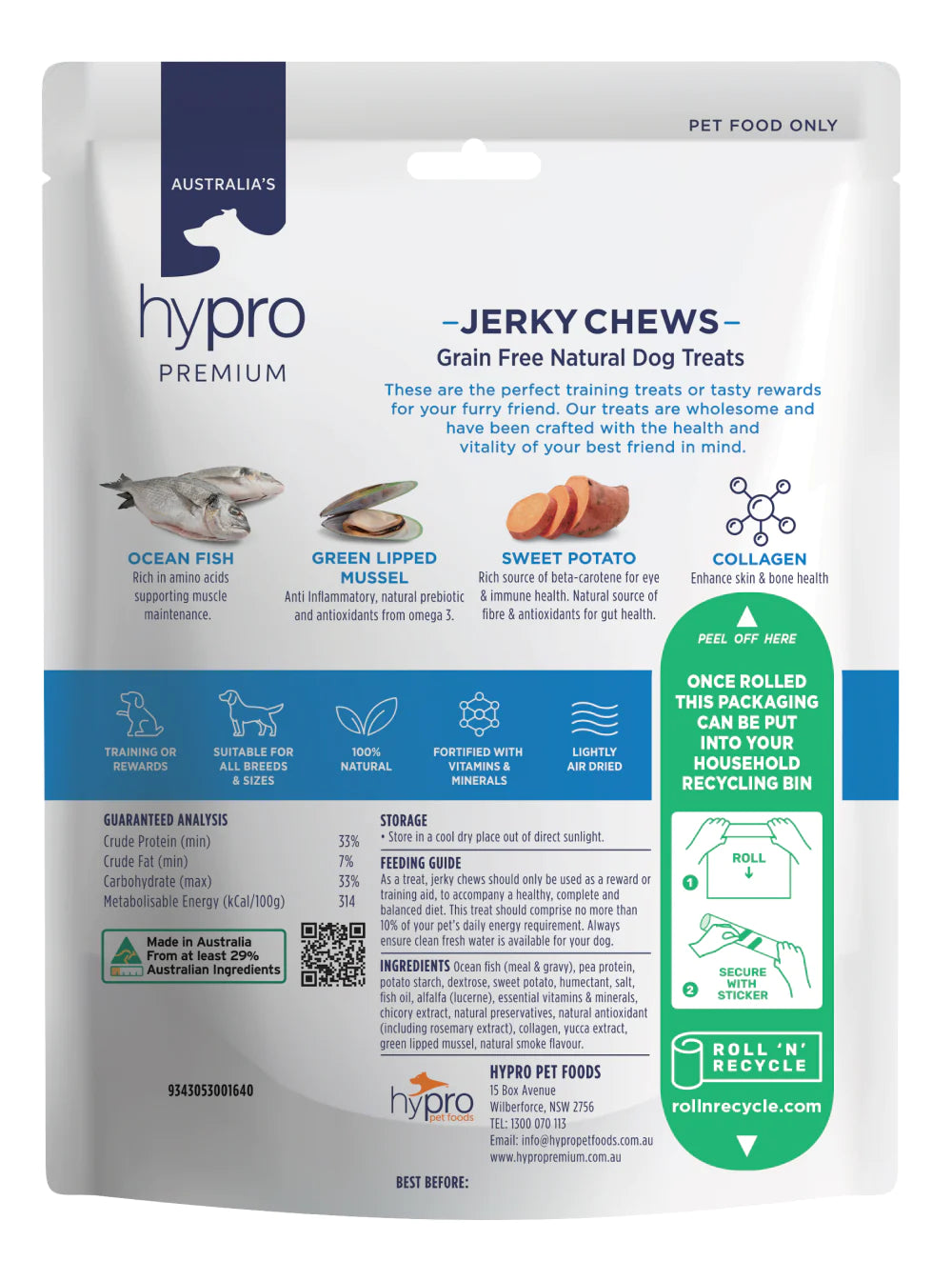 Hypro Premium Jerky Chews Dog Treats Ocean Fish 100g