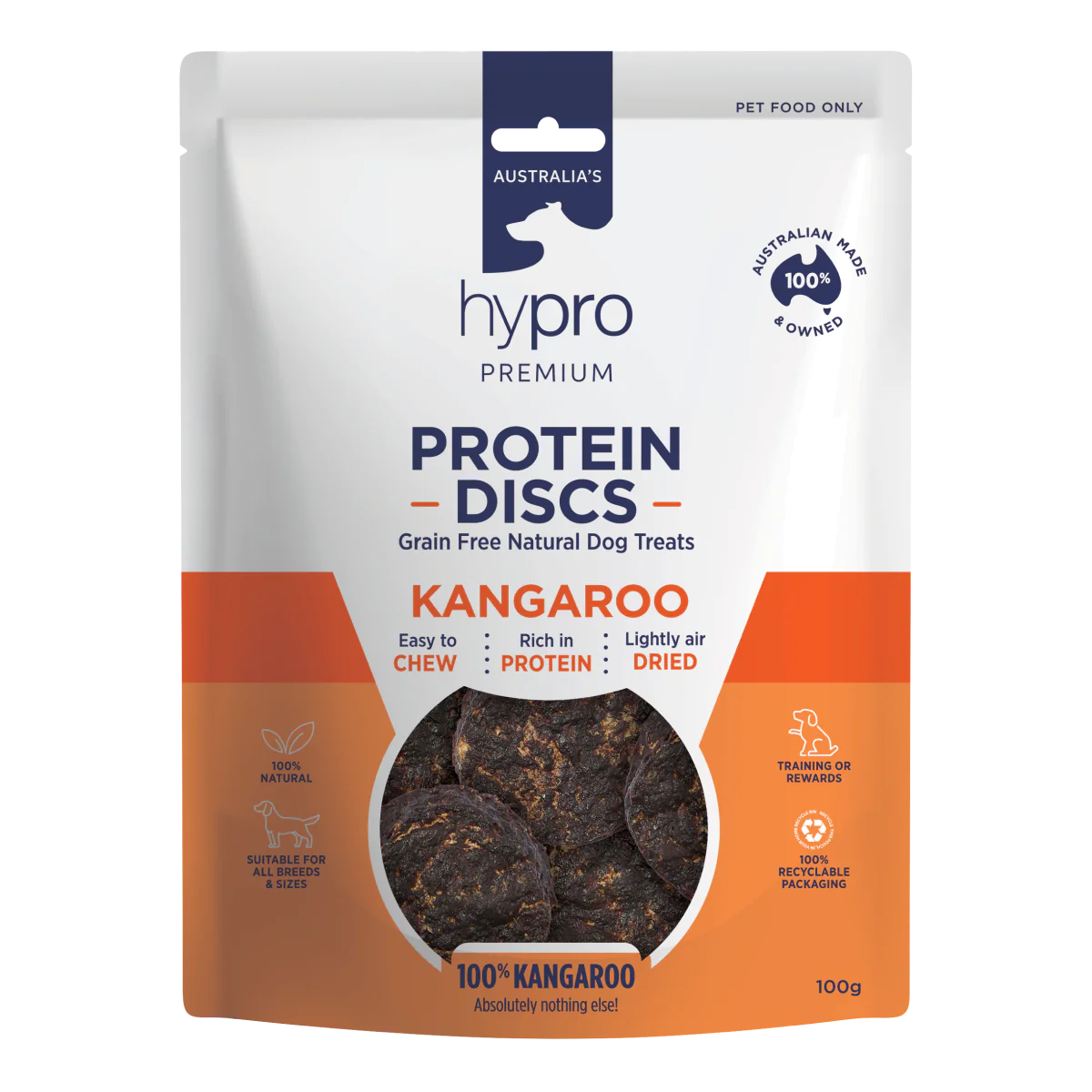 Hypro Premium Dog Protein Discs Kangaroo Treats 100g