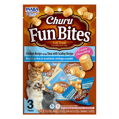 Inaba Cat Churu Fun Bites Chicken and Tuna with Scallop Recipe Wraps - Carton of 6