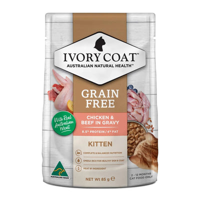 Ivory Coat Kitten Grain Free Wet Food Chicken & Beef in Gravy Pouches 12 x 85g