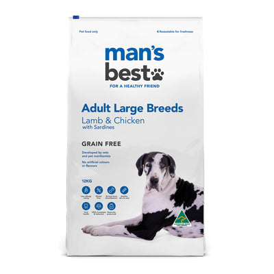 Man's Best Adult Dog Dry Food Large Breeds Grain Free Lamb & Chicken with Sardines - 12kg