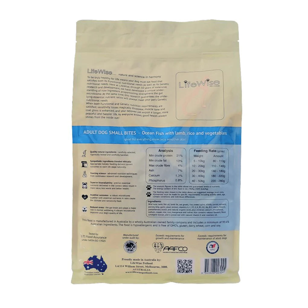 LifeWise Adult Dog Dry Food Ocean Fish Recipe Small Bites 9kg