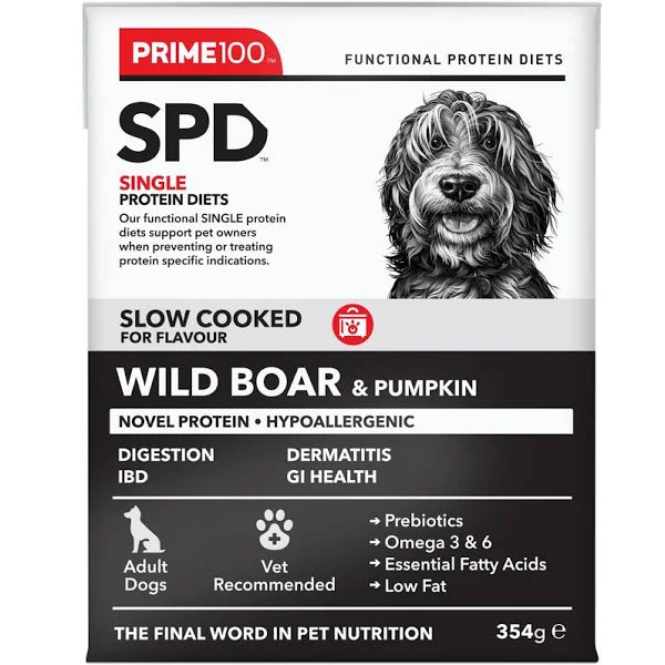 Prime100 SPD Slow Cooked Wild Boar & Pumpkin Dog Food Tray of 12 x 354g