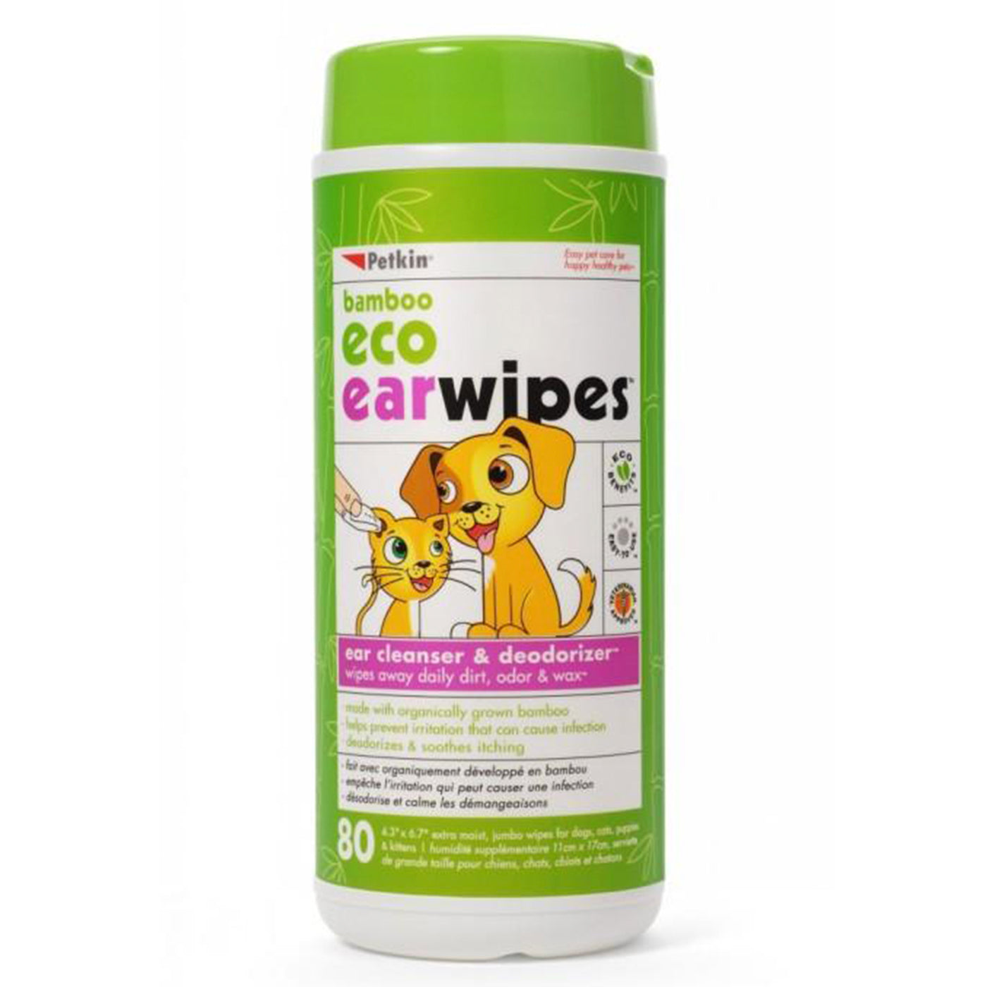 Petkin Dog and Cat Bamboo Eco Ear Wipes - 80 Wipes