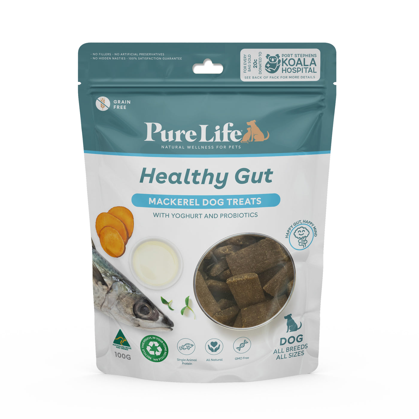 Pure Life Healthy Gut Mackerel Dog Treats - 100g