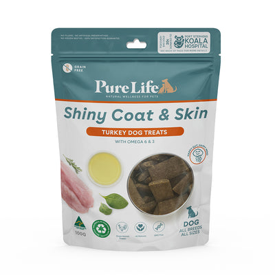 Pure Life Shiny Coat & Skin Dog Treats Turkey Flavor - 100g