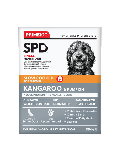 Prime100 SPD Slow Cooked Kangaroo & Pumpkin Dog Food Tray of 12 x 354g