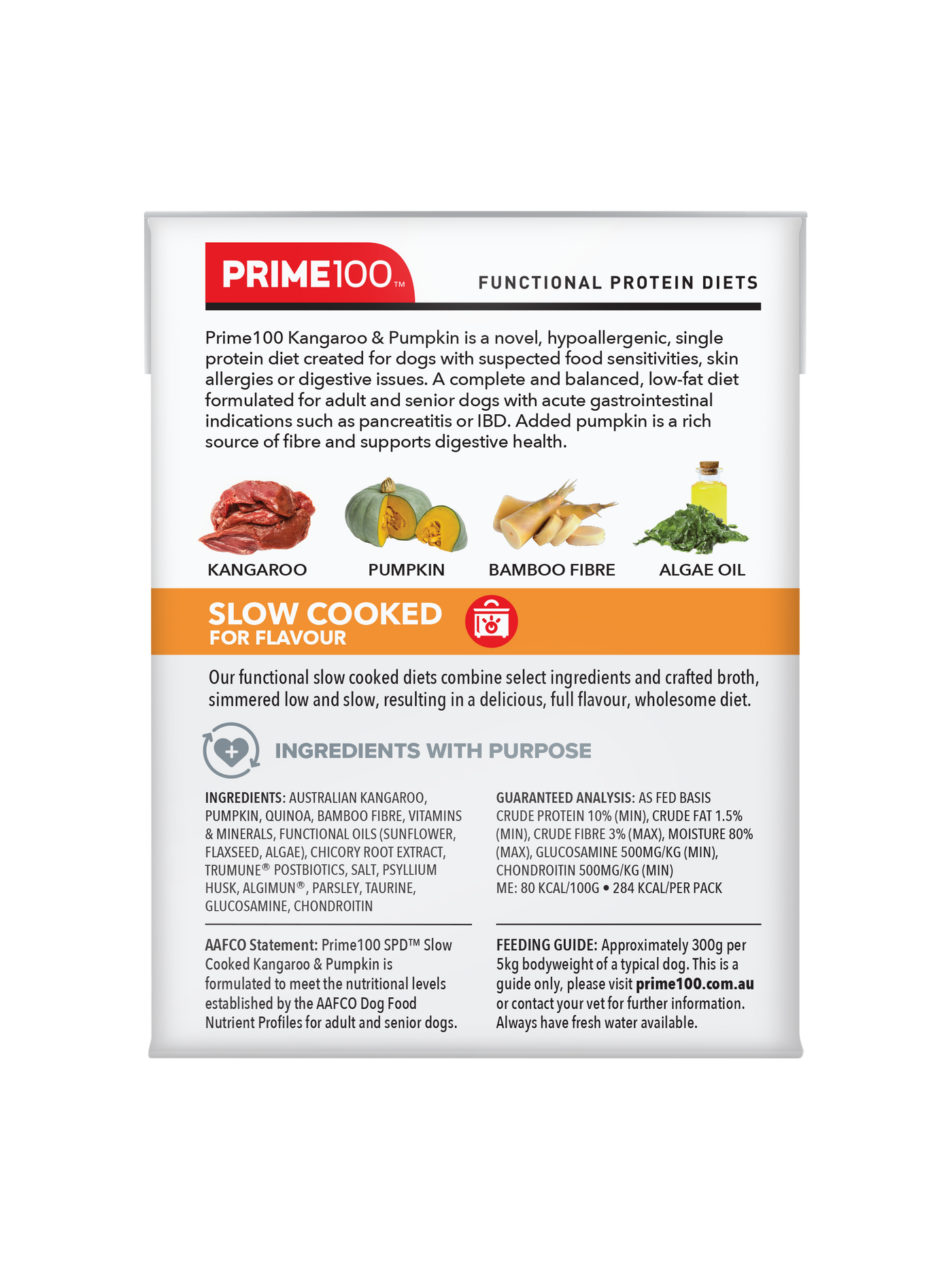 Prime100 SPD Slow Cooked Kangaroo & Pumpkin Dog Food Tray of 12 x 354g