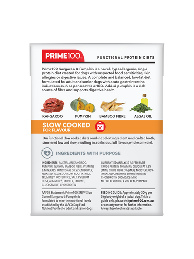 Prime100 SPD Slow Cooked Kangaroo & Pumpkin Dog Food Tray of 12 x 354g