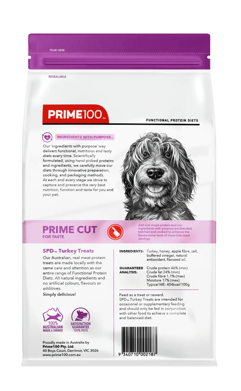 Prime100 SPD Prime Cut Dog Turkey Treats 100g