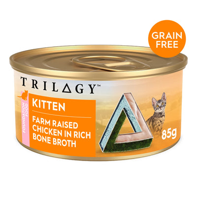 Trilogy Kitten Wet Food Grain Free Farm Raised Chicken in Rich Bone Broth 24 x 85g