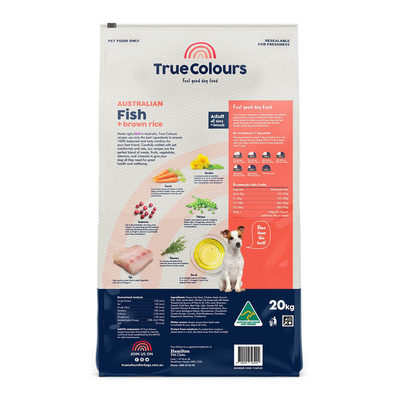 True Colours Adult Dog Dry Food Australian Fish and Brown Rice