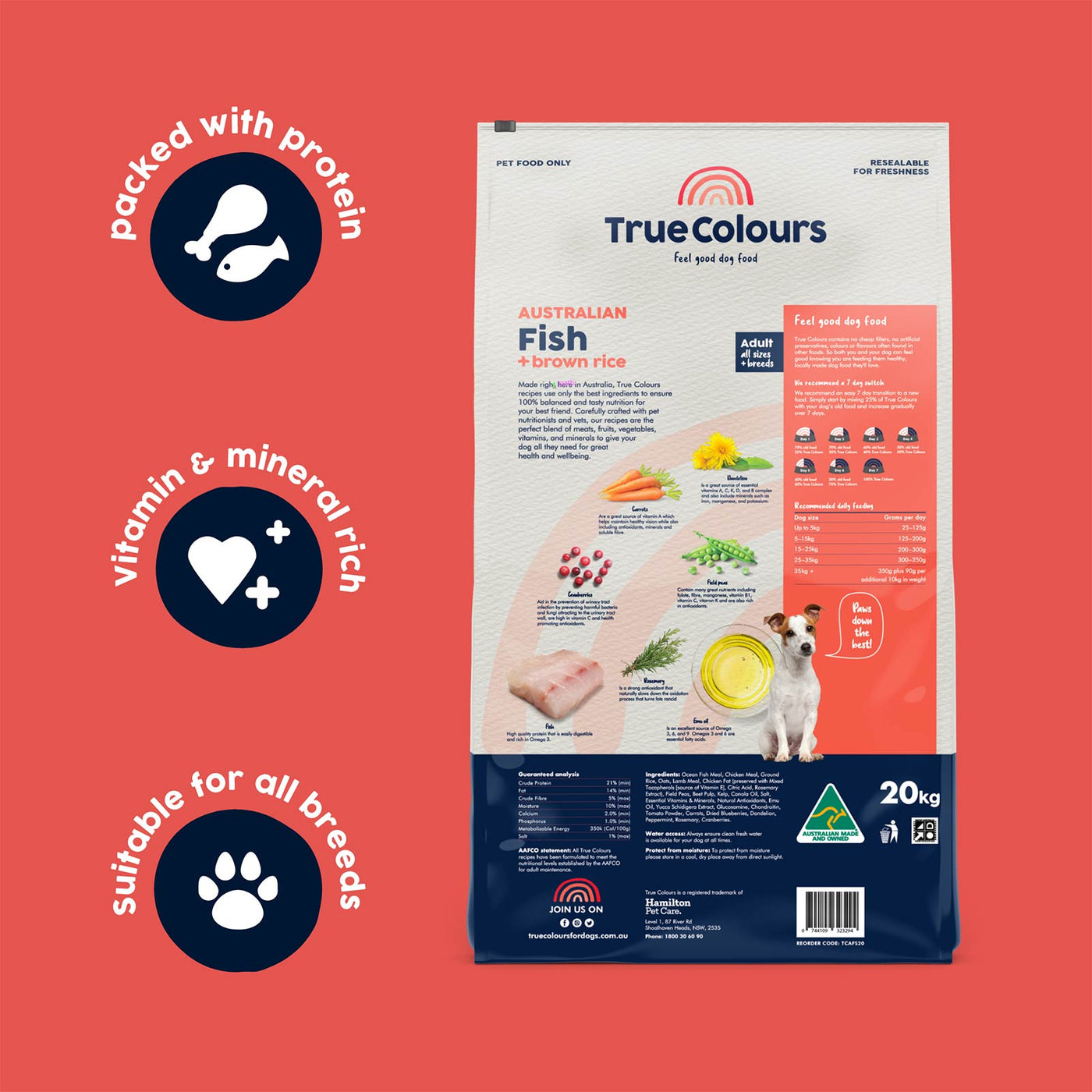 True Colours Adult Dog Dry Food Australian Fish and Brown Rice