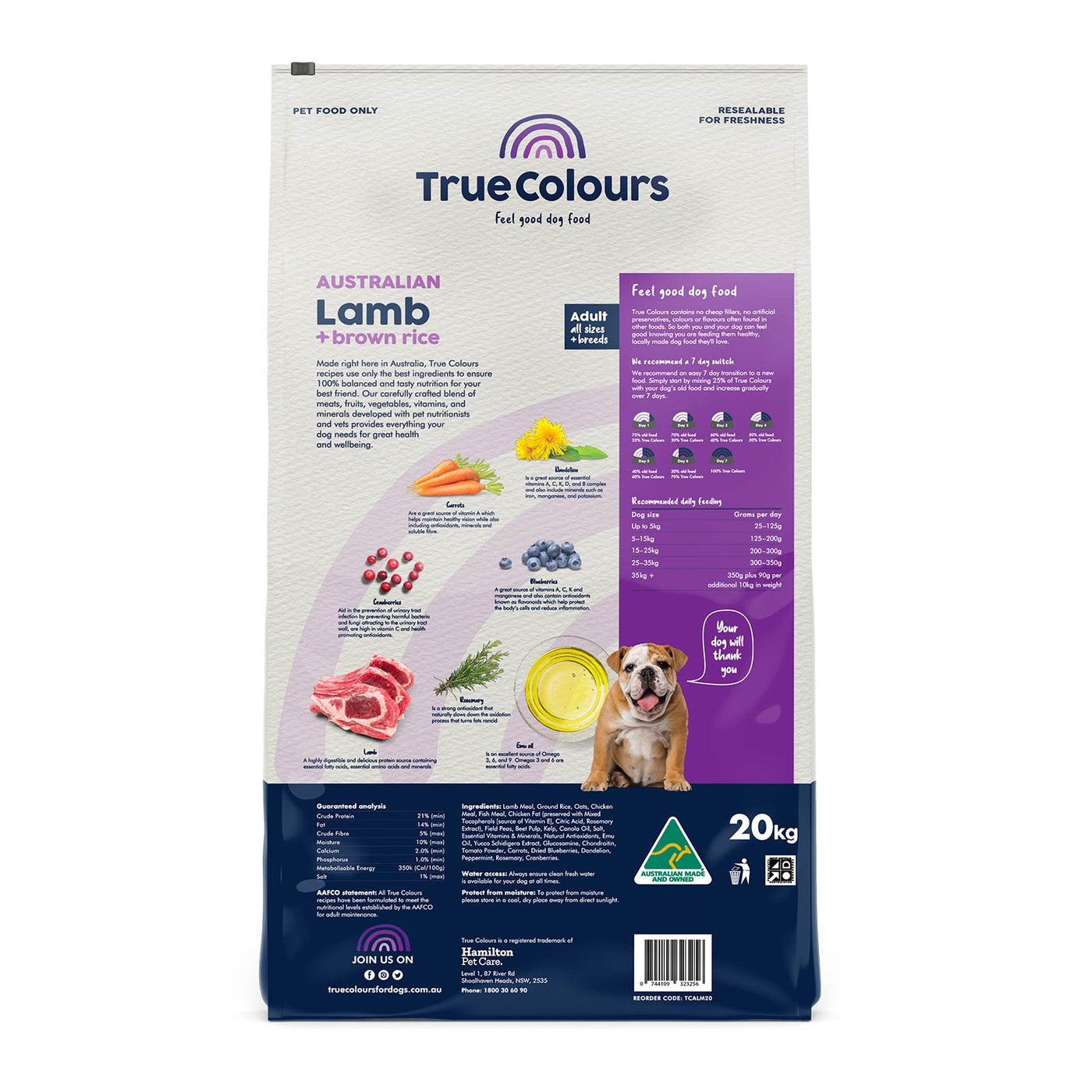 True Colours Adult Dog Dry Food Australian Lamb and Brown Rice