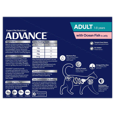 Advance Adult Cat Wet Food Ocean Fish in Jelly Pouches 12 x 85gm