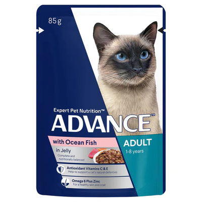 Advance Adult Cat Wet Food Ocean Fish in Jelly Pouches 12 x 85gm