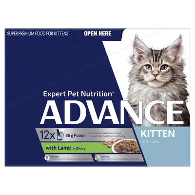 Advance Wet Food Kitten 2-12 Months Lamb in Gravy Pouches 12 x 85g