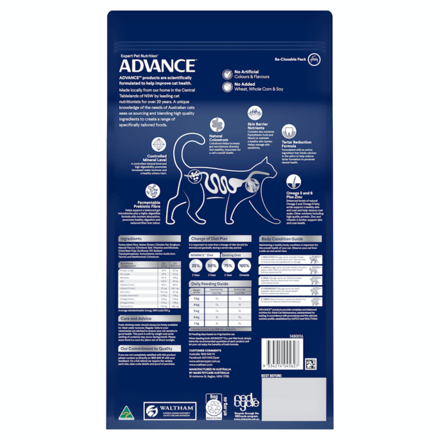 Advance Adult Cat Food Sensitive Skin & Digestion Turkey With Rice Recipe 2kg