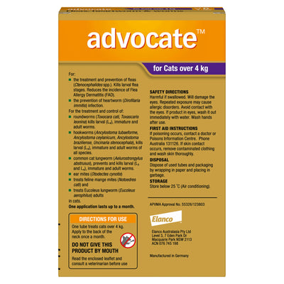 Advocate Fleas, Heartworm & Worms Cats over 4kg (6 x 0.8ml Tubes)