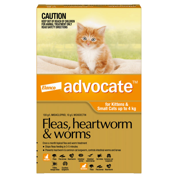 Advocate Fleas, Heartworm & Worms Kittens & Small Cats up to 4kg (6 x 0.4ml Tubes)