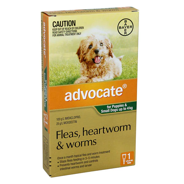 Advocate Treatment For Puppies and Small Dogs up to 4kg (1 x 0.4ml Tubes)