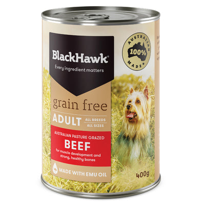 Black Hawk Adult Dog Grain Free Wet Food Tins Beef - 12 x 400g