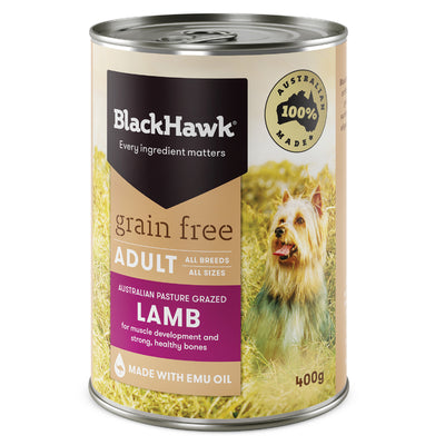 Black Hawk Adult Dog Grain Free Wet Food Tins Lamb - 12 x 400g