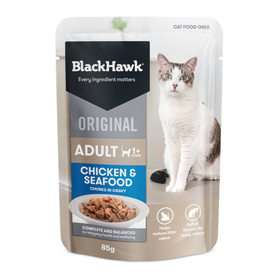 Black Hawk Pouches Adult Cat Wet Food Chicken & Seafood in Gravy 12 x 85g