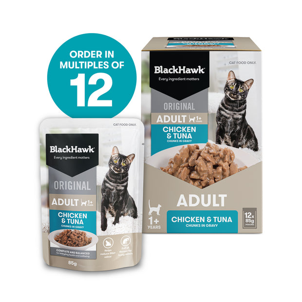 Black Hawk Pouches Adult Cat Wet Food Chicken & Tuna in Gravy 12 x 85g