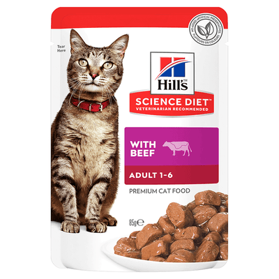 Hill’s Science Diet Adult Cat (1-6) Wet Food Beef Pouches 12 x 85g