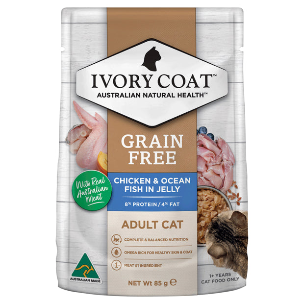 Ivory Coat Adult Cat Wet Food Grain Free Chicken & Ocean Fish in Jelly 12 x 85g